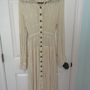 Cream Free People button-down long dress